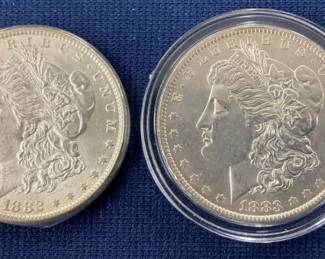 1882 AND 1883 MORGAN SILVER DOLLARS
