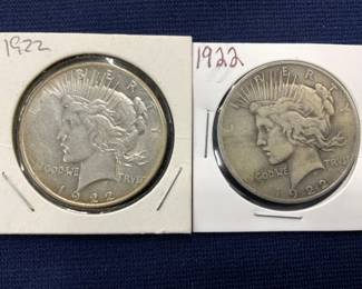 (2) 1922 PEACE SILVER DOLLARS