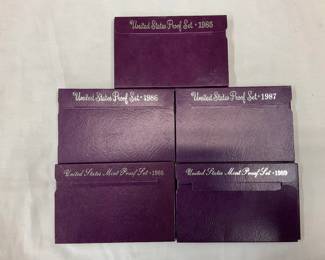 (5) US PROOF SETS 1985-89