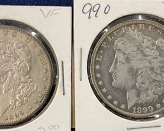 1899, 1890 S MORGAN SILVER DOLLARS