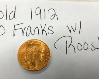 1912 GOLD 20 FRANKS W/ ROOSTER