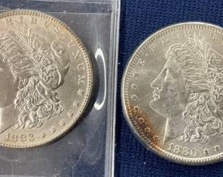 1880, 1883 MORGAN SILVER DOLLARS