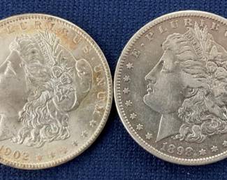 1898, 1902 MORGAN SILVER DOLLARS