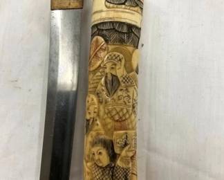 CARVED BONE KNIFE W/ SHEATH