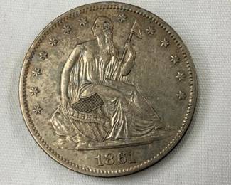 1861 SEATED SILVER 1/2 CIVIL WAR DATE