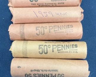 (5) ROLLS UNC PENNIES