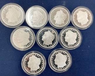LOT (3) 1964 TRIBUTES/(6) 1889 MORGAN - COPIES!!