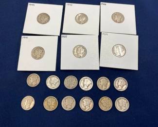 (18) SILVER MERCURY DIMES 1937-44