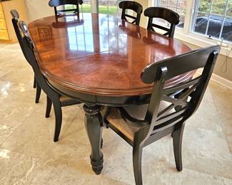 1 of 3 pictures - Solid wood dining table with 6 chairs and 2 extensions.