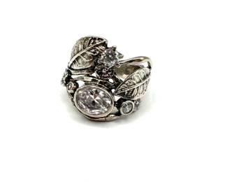 Sterling 925 Rhinestone Floral Ring