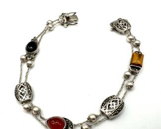 Sterling 925 Marcasite Colored Stones Slide Bracelet