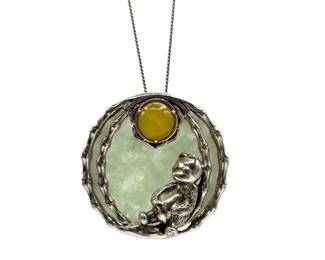 Sterling 925 Bear Necklace with Green Stones