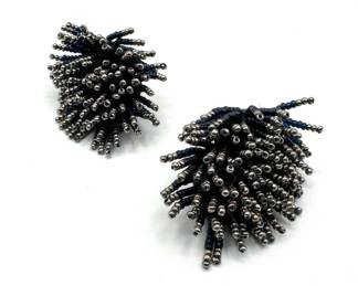 Mignonne Gavignon Navy Leather Beaded Designer Earrings