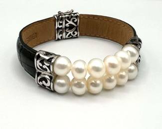 Sterling 925 Leather Pearl Bracelet