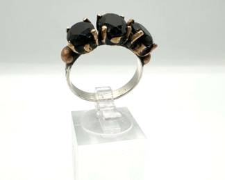 Sterling 925 Ring with Black Rhinestones