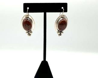 1970s Mexican Sterling Dangle Earrings with Brown Stones