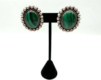 Bintage Mexican Sterling 925 Clip On Earrings with Green Stones