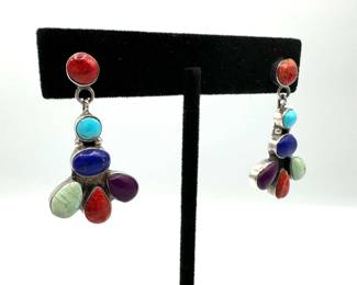 Sterling Dangle Earrings with Multicolored Stones