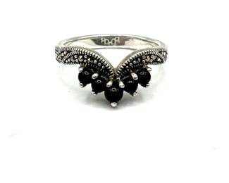 Sterling 925 Marcasite Ring with Black Stones