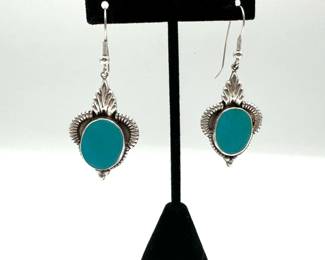 Vintage Sterling Dangle Earrings with Teal Stones