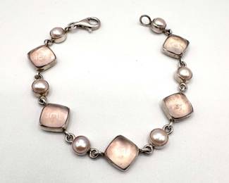Vintage J D Sterling Pearl Pink Stone Bracelet