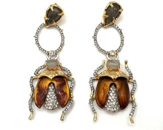 Alexis Bittar Gold Plated Designer Beetle Rhinestone Earrings