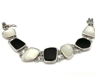 Sterling 925 Bracelet with Black White Stones