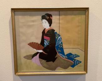 Geisha on Silk - Signed Takao