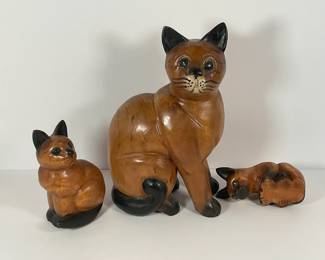 Carved Wood Cat Figures