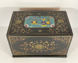 Chinese Antique Wood Box w/ Cloisonne' Insert