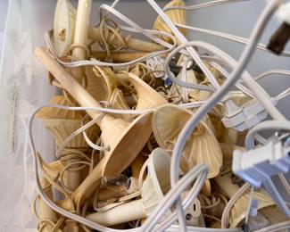 Box Lot 41 large plastic bin of window candles and power cords