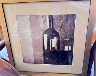 Framed print of wine bottle and glass 19" x 19"