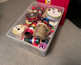 Gift Wrap Lot E large tote of multiple styles of spooled ribbon