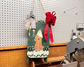 Holly Jolly wooden sled with Santa 22"