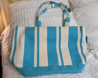 Sun 'n' Sand woven blue stripe-lined tote bag  8" x 16"
