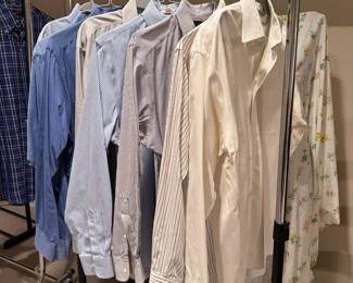 Freshly laundered men's dress shirts in blue, stripe, cream, 15-1/2, 34/35