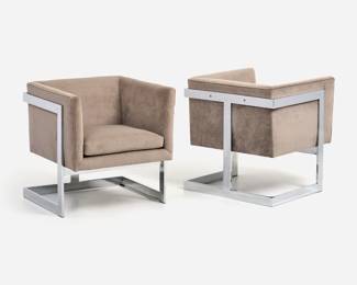 53. 2 Milo Baughman for Thayer-Coggin T-Back Cube Chairs