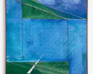 99.  Stewart Hitch "Landscape Showing Effects of Too Much..." (1968 Oil)