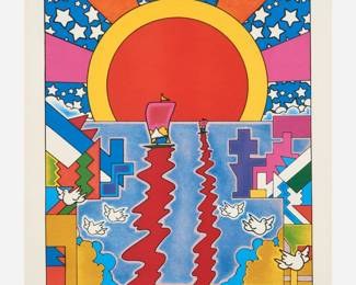 34.  Peter Max "Sailing New Worlds" (1976 Color Lithograph)