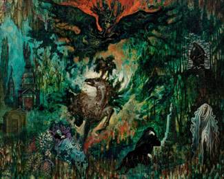 65. Noel Rockmore Cemetery Scene with Spirits (Oil on Masonite)