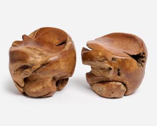 183.  Pair of Naturalistic Teak Ball Stools