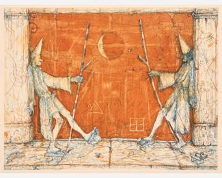 76.  William Wiley "Green Shoes" (1977 Color Etching)