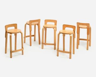 107. Alvar Aalto for Artek Set of Five K65 High Stools