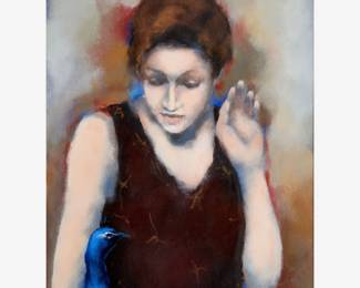 241.  Mase Lucas Self-Portrait with Peacock (1998 Oil)