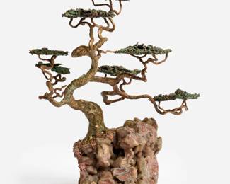 84. Mid-Century Bronze and Chalcedony Geode Bonsai