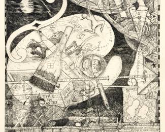 66.  William Wiley "Planks Pool" (1980 Etching)