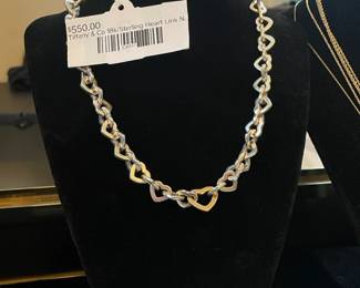 Tiffany & Co 18k/Sterling Heart Link Necklace/Bracelet Set