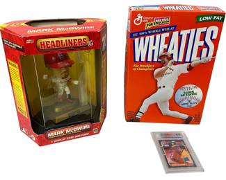 Mark McGwire Bundle LOT Headliners Figure in Box + Wheaties Box + Graded Rookie Card