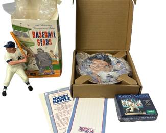 Mickey Mantle Bundle LOT Hartland Vintage Figure in Box + Hamilton Collector Plate + Pinnacle 30 Car