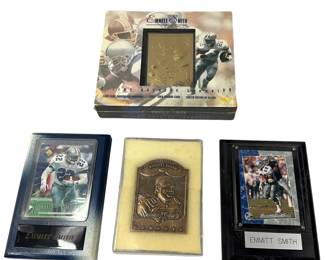 Dallas Cowboys: Emmitt Smith 23KT Gold Trading Card Sealed + Bronze + 2 Mounted Trading Cards on Pla